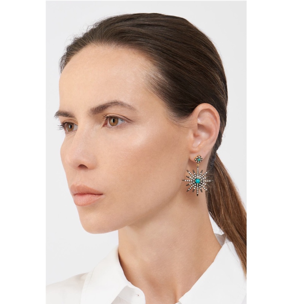 + ADORNIA + 14k Gold Turquoise & Swarovski Crystal Starburst Earrings - Picture 2 of 5